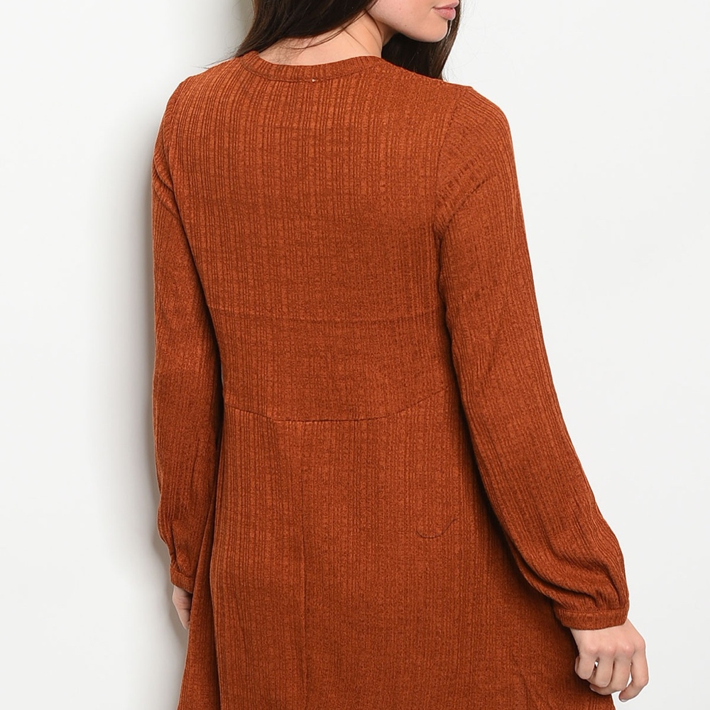 Dark Orange Long Sleeve Dress - Picture 3 of 6